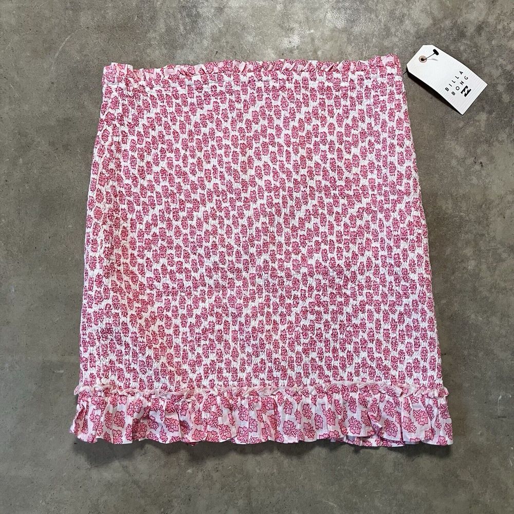 Billabong Skirt Womens Large Eyes On You Floral‎ Ruffled Smocked Coral Pink